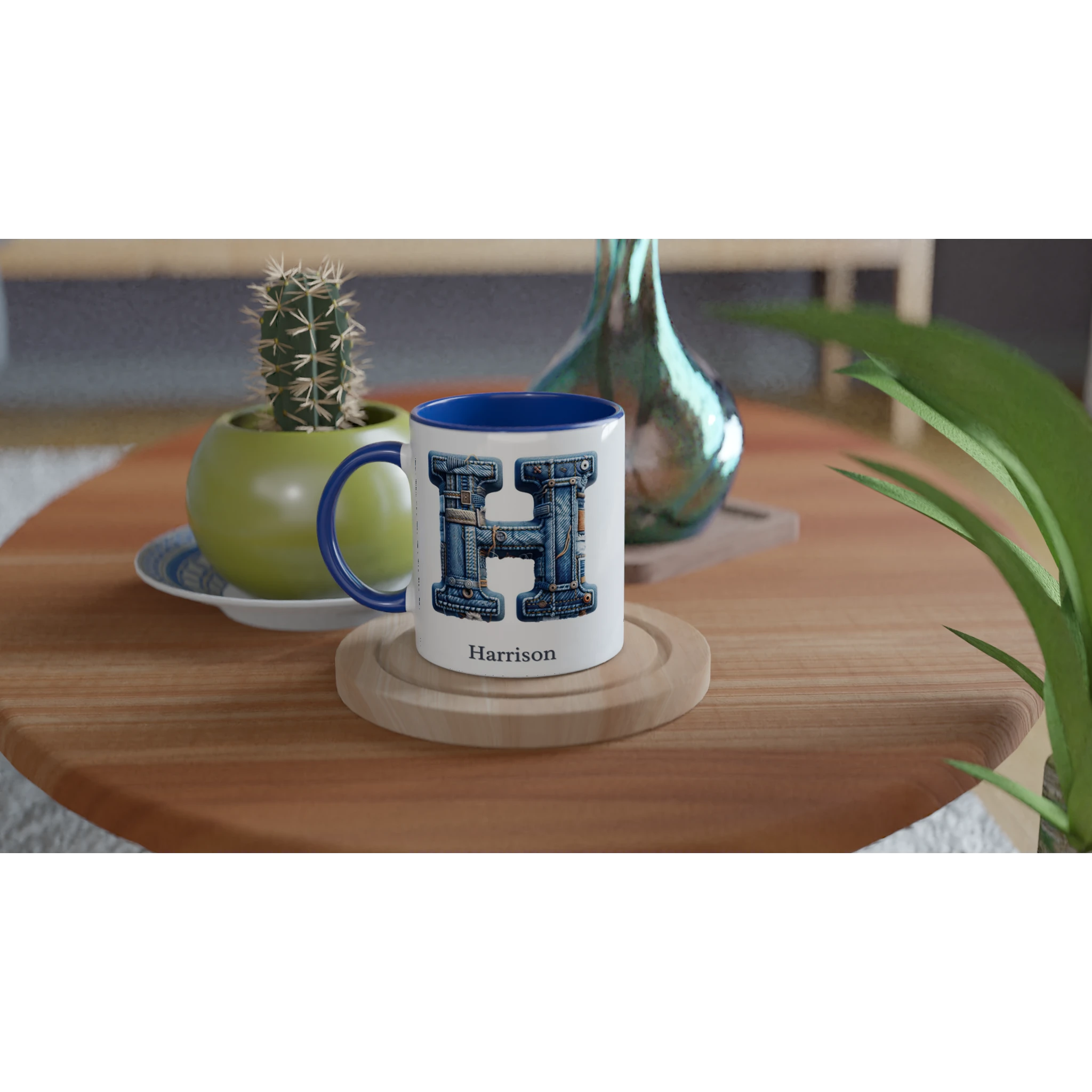 Blue Denim Initial - 11oz Ceramic Mug Personalised 11oz Mug customise Globally Fulfilled Initial Name personalise