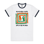 All We Need Is Love - Staple Ringer Tee White Navy Ringer T-Shirt Love Printed In Australia