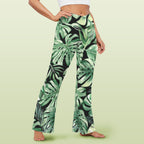 Jungle Leaves High Waist Crossover Tummy Control Flare Leggings High Waist Flare Leggings Plants Printed Offshore