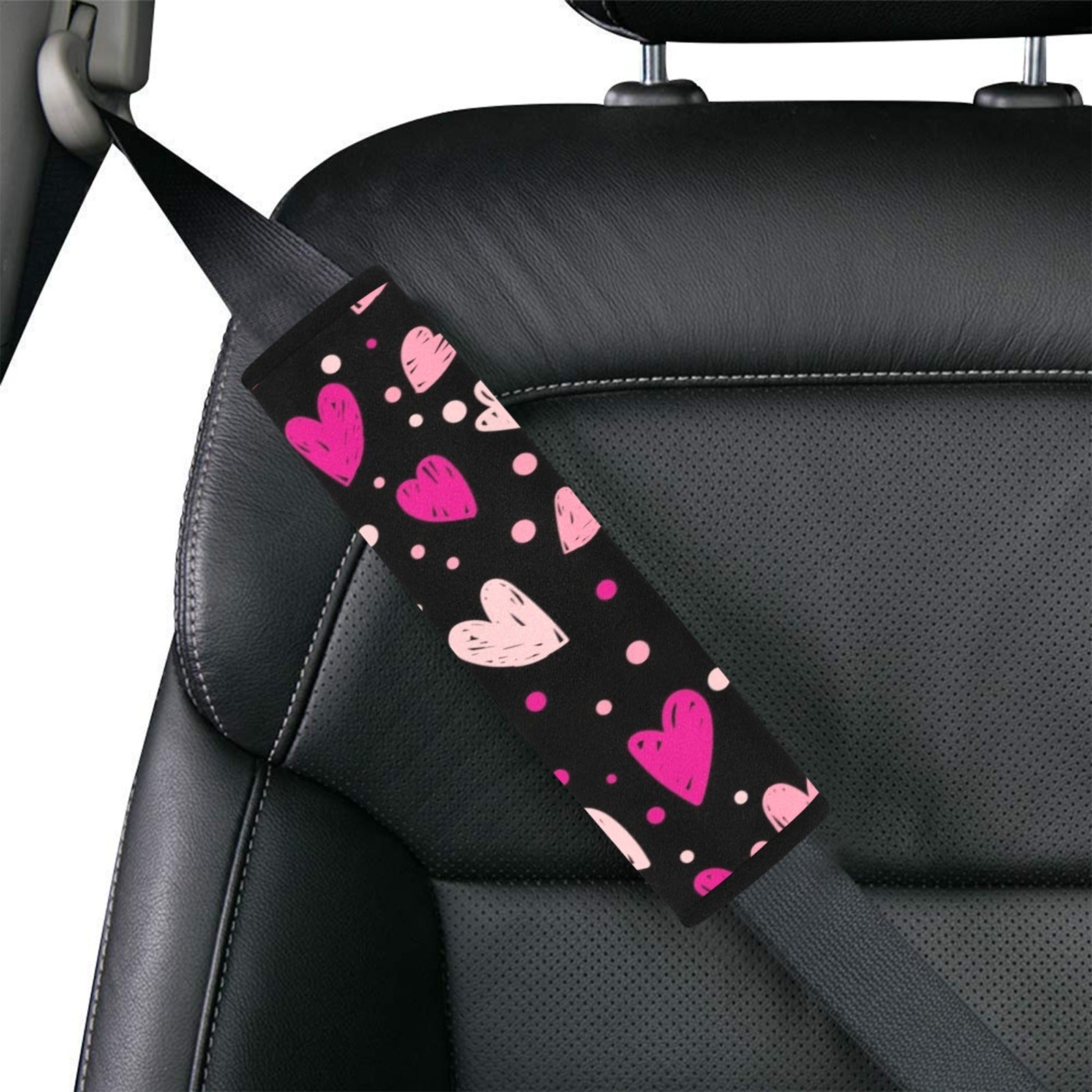 Pink Hearts - Car Seat Belt Cover 7''x10'' (Pack of 2)