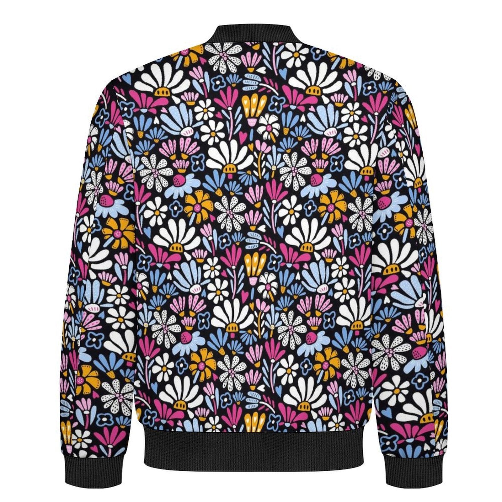Graphic Floral Men's Casual Zip‑Up Bomber Jacket