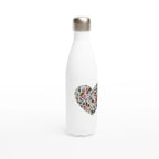 Heart Music - White 17oz Stainless Steel Water Bottle White Water Bottle Globally Fulfilled Love Music