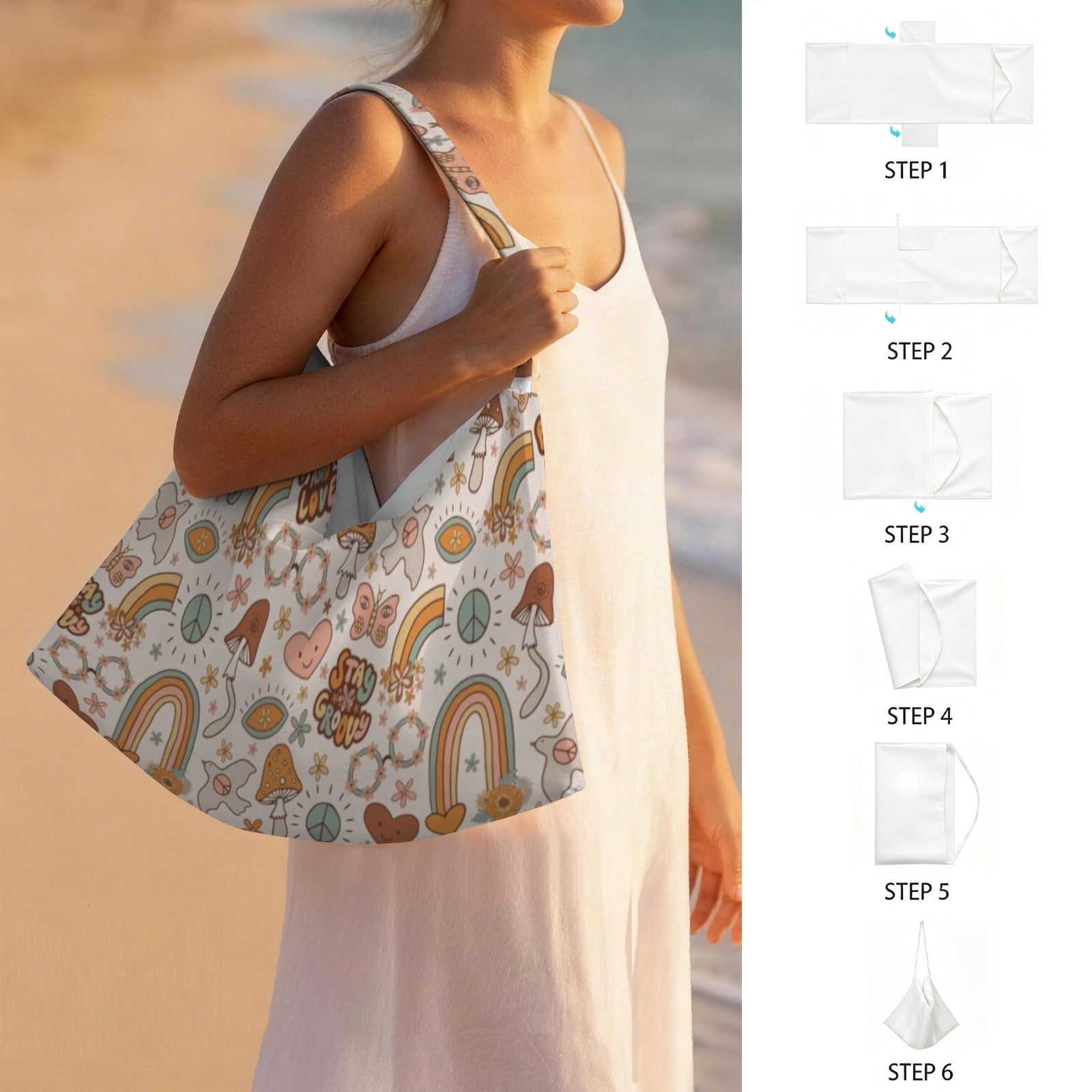 Peace And Love Beach Chair Towel Cover with Side Pockets