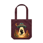 Black Cat Alien UFO Abduction Canvas Tote Bag
