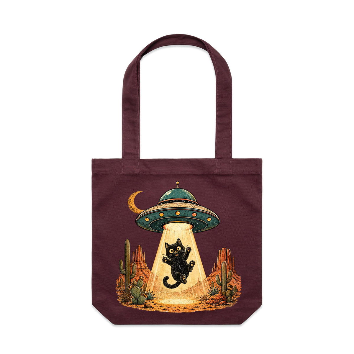 Black Cat Alien UFO Abduction Canvas Tote Bag