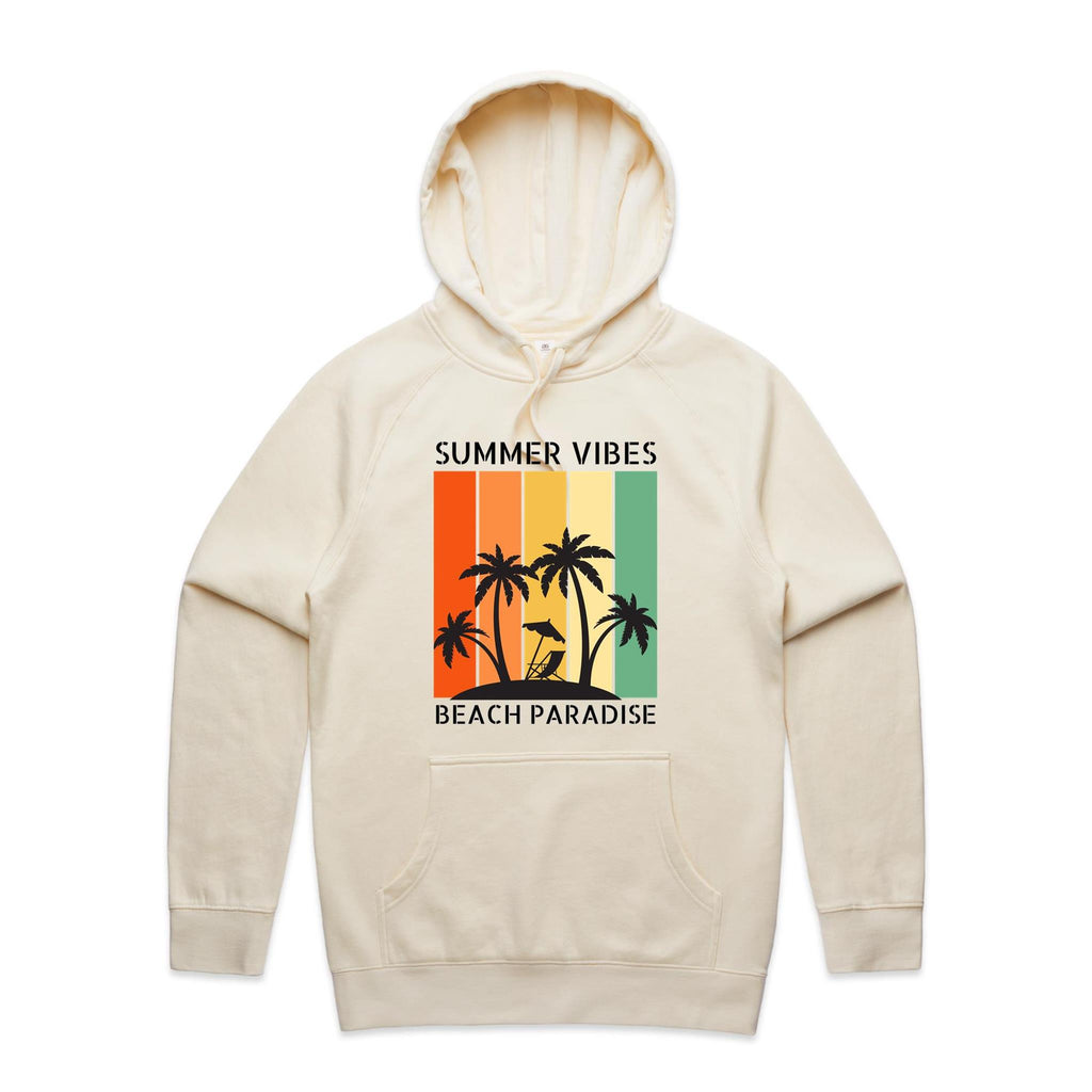 Summer Vibes, Beach Paradise - Mens Hoodie Ecru Mens Hoodie Printed In Australia Summer Surf