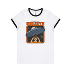I Want To Believe, UFO - Women's Ringer Tee White Black Womens Ringer T-shirt Printed In Australia Sci Fi