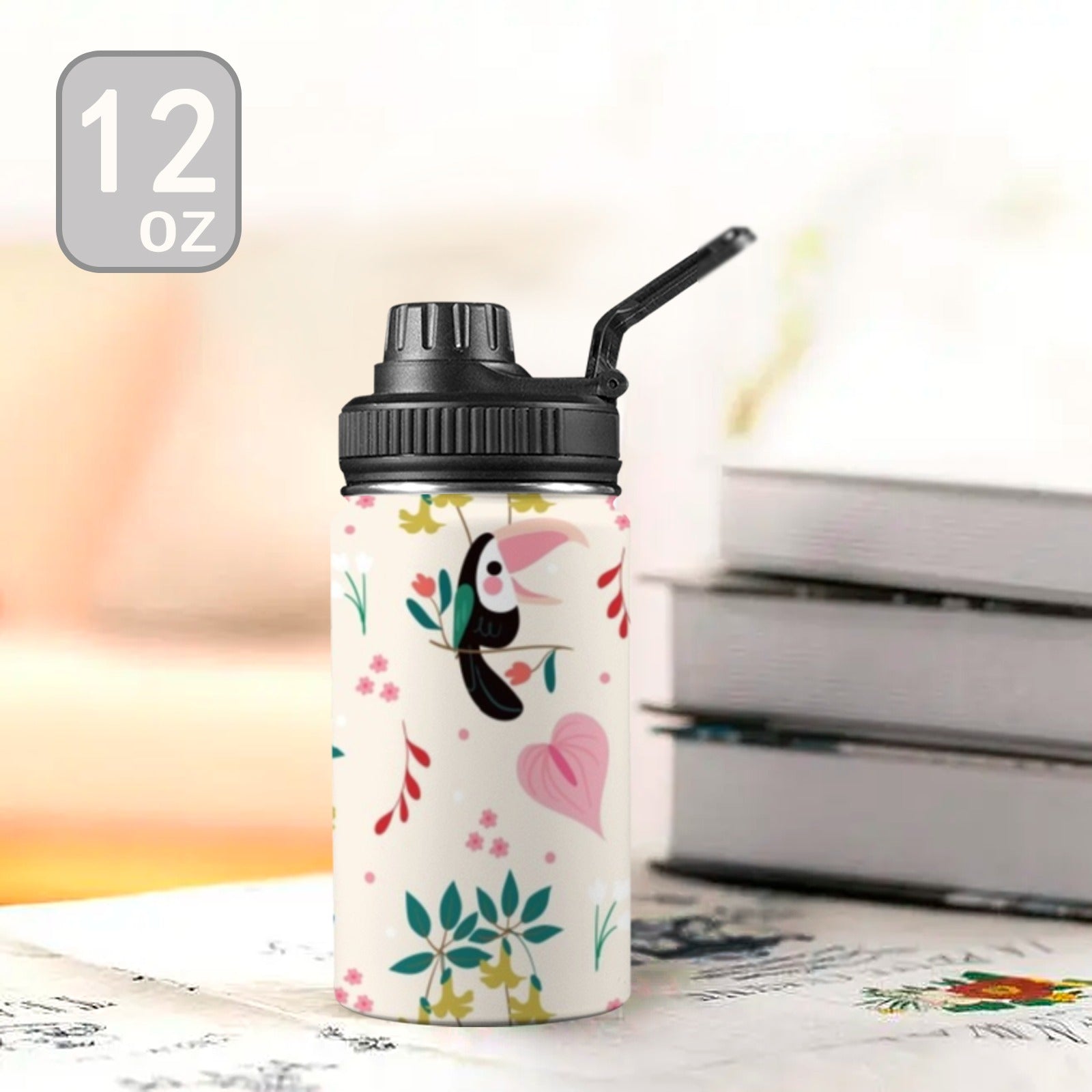 Toucans In Pink - Kids Water Bottle with Chug Lid (12 oz)