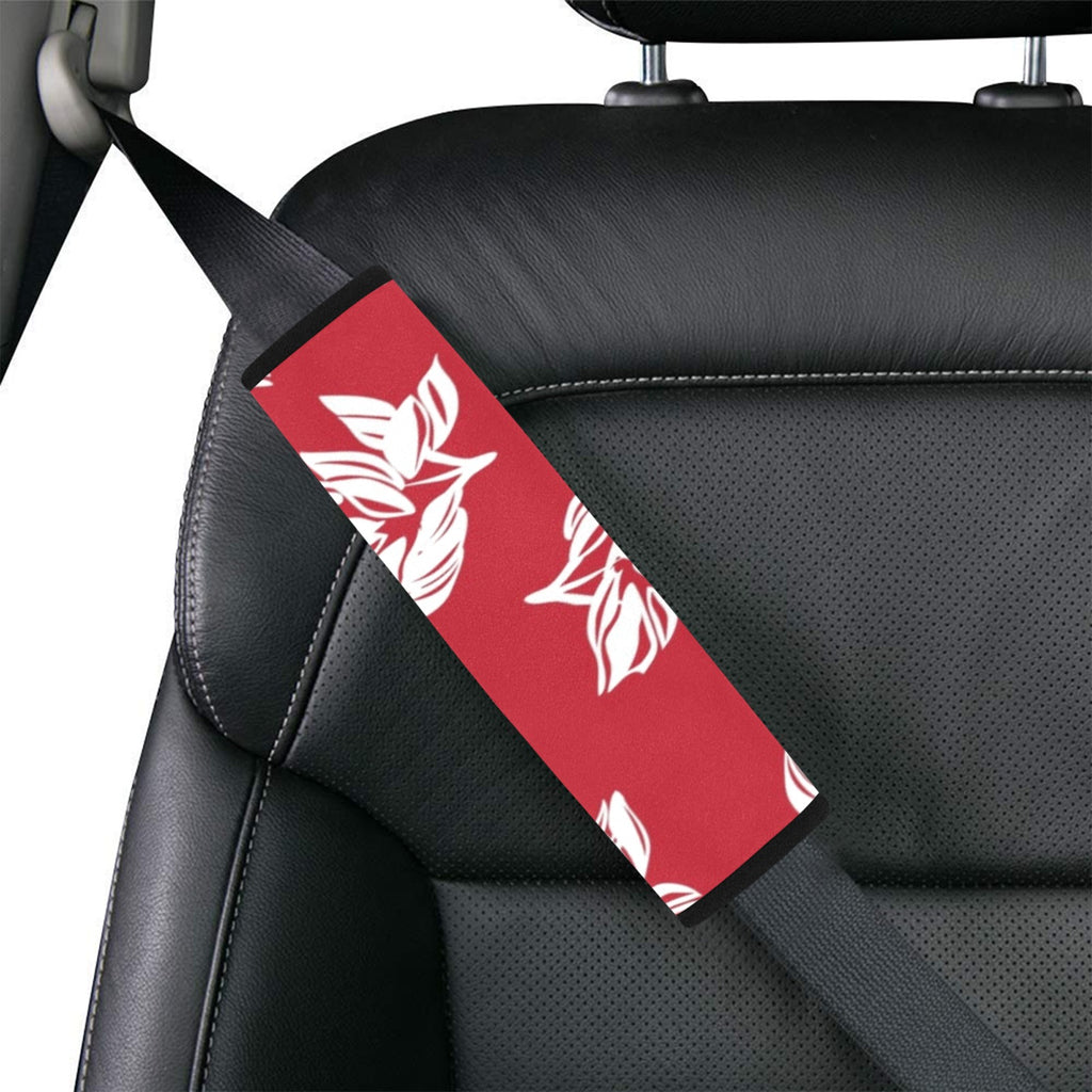 Red Retro Foliage, Hawaiian Flower Car Seat Belt Cover 7''x10'' (Pack of 2) Car Seat Belt Cover 7x10 (Pack of 2) Plants Printed Offshore