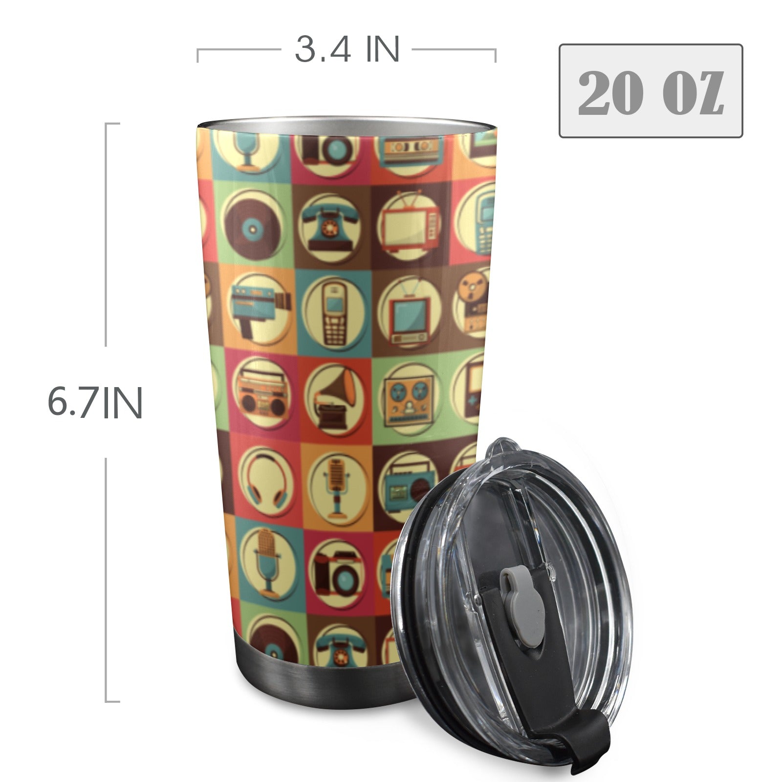 Retro Life - 20oz Mobile Tumbler with Lid (Black Lock) 20oz Travel Mug Printed Offshore Retro