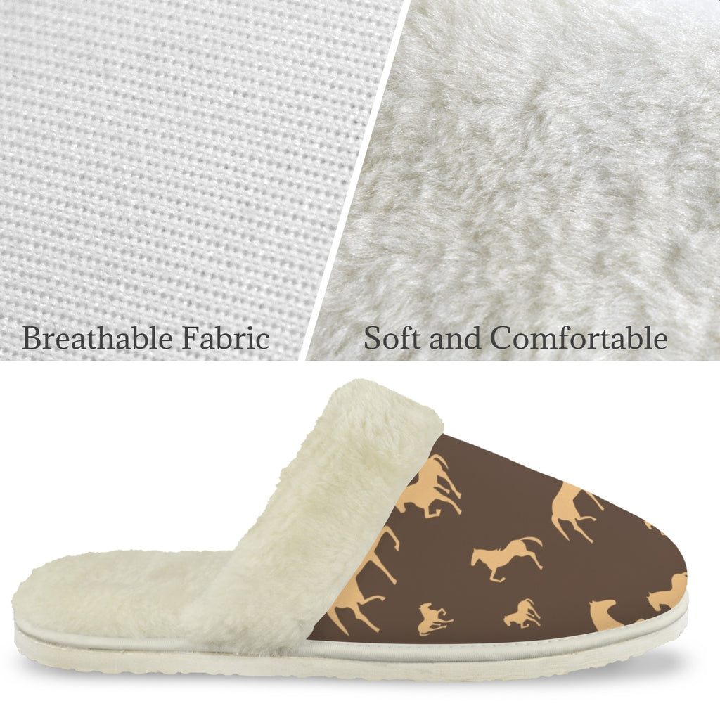 Horses Men's Fur Trim Thick-Sole Indoor Slippers Men's Fur Trimmed Slippers animal Printed Offshore