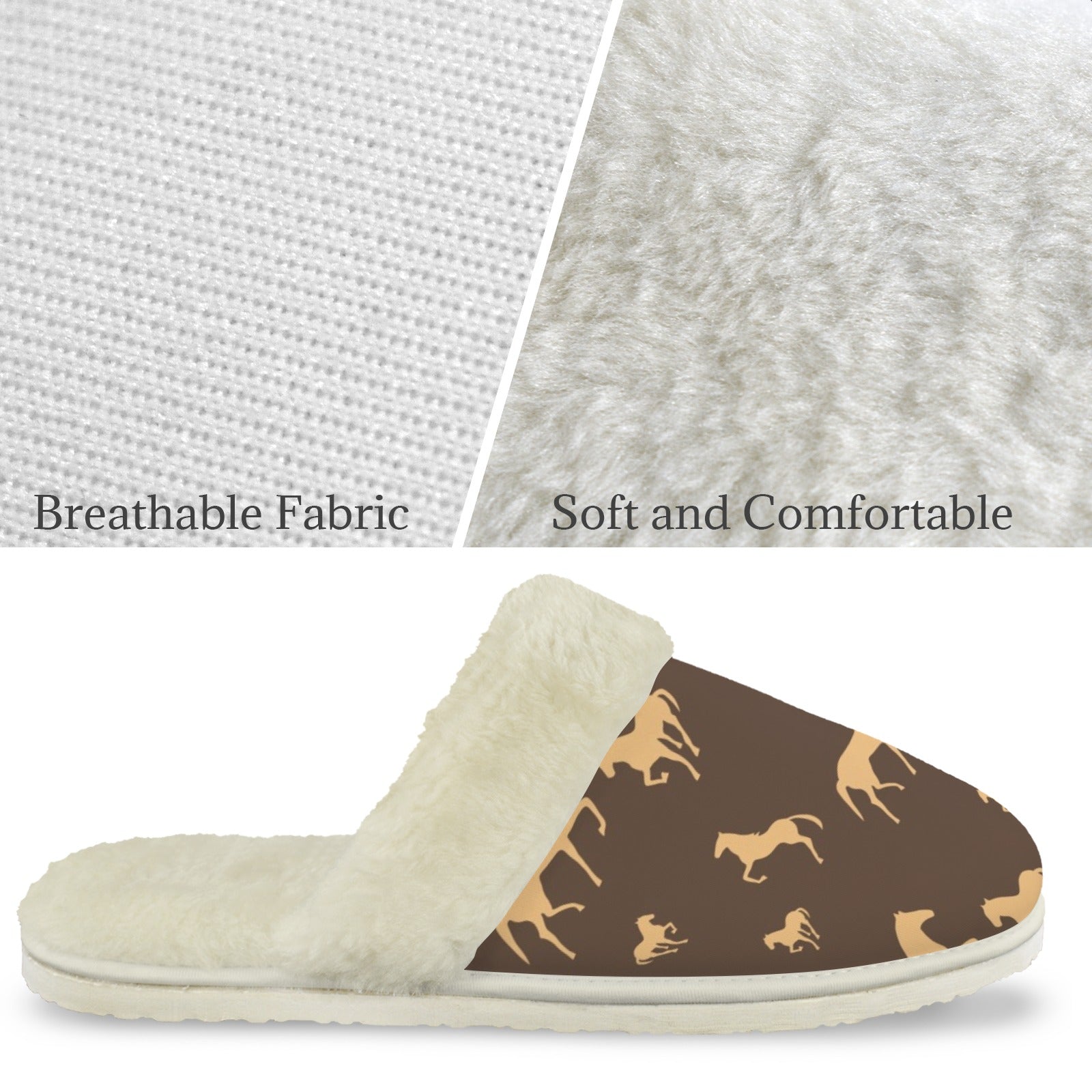 Horses Men's Fur Trim Thick-Sole Indoor Slippers Men's Fur Trimmed Slippers animal Printed Offshore