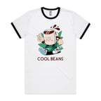 Cool Beans, Coffee - Staple Ringer Tee White Black Ringer T-Shirt Coffee Printed In Australia