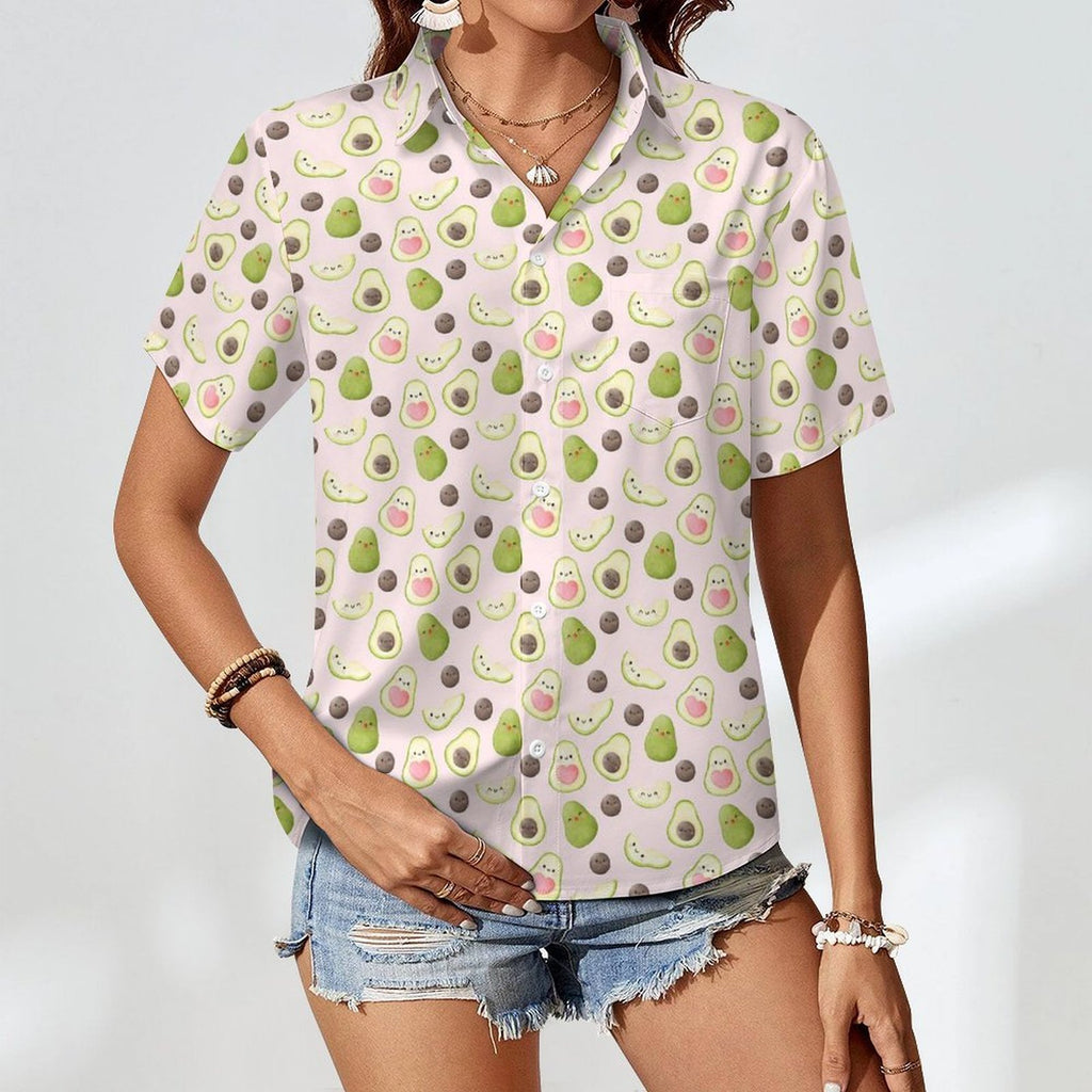 Avocado Love - Women's Short-Sleeve Button Up Shirt Women's Short-Sleeve Button Up Shirt Food Love Printed Offshore