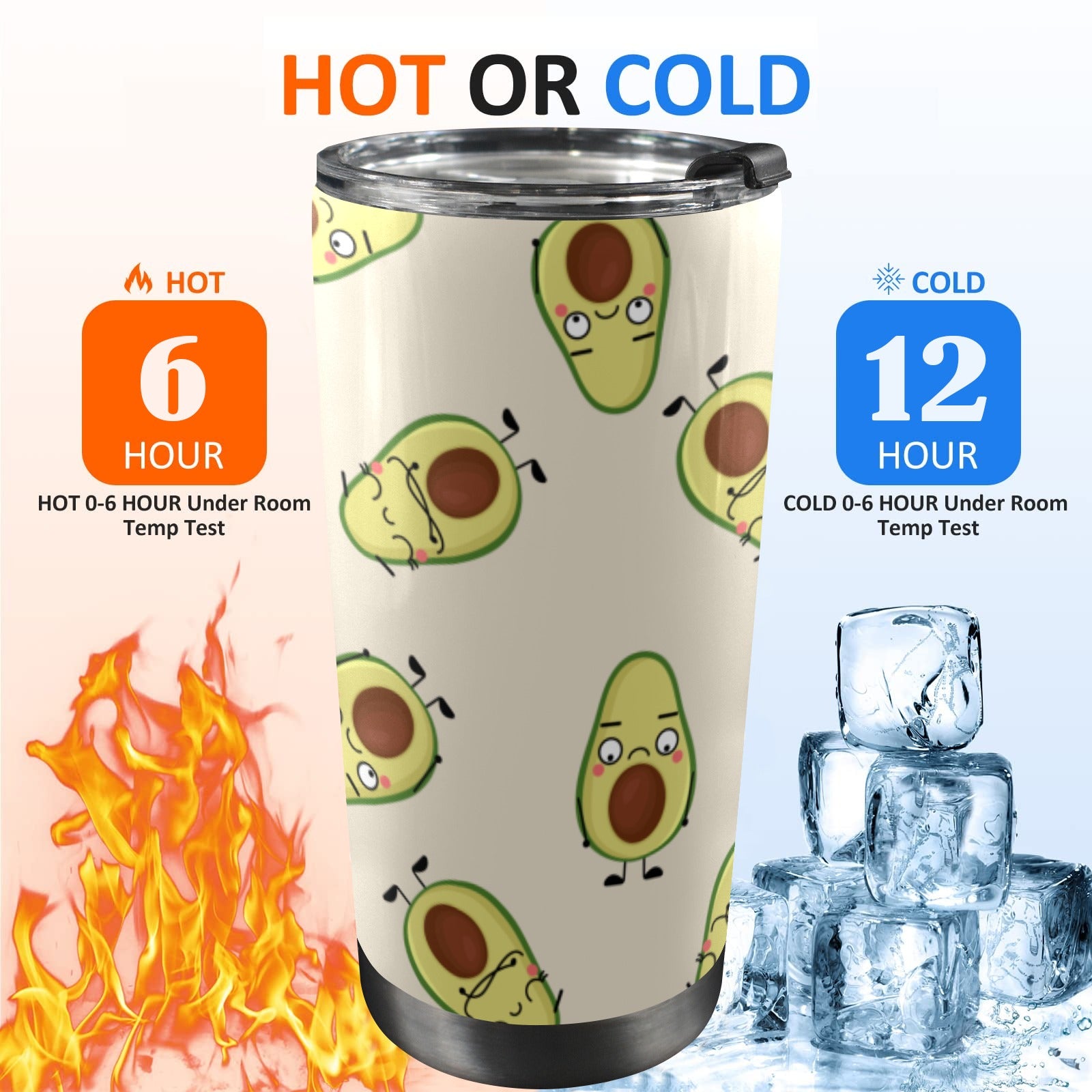 Avocado Characters - 20oz Mobile Tumbler with Lid (Black Lock) 20oz Travel Mug Food Printed Offshore