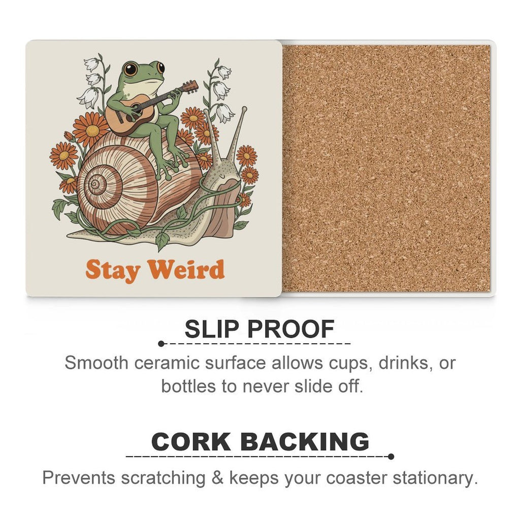 Stay Weird, Frog With Guitar Ceramic Coasters Ceramic Coasters animal Music Printed Offshore