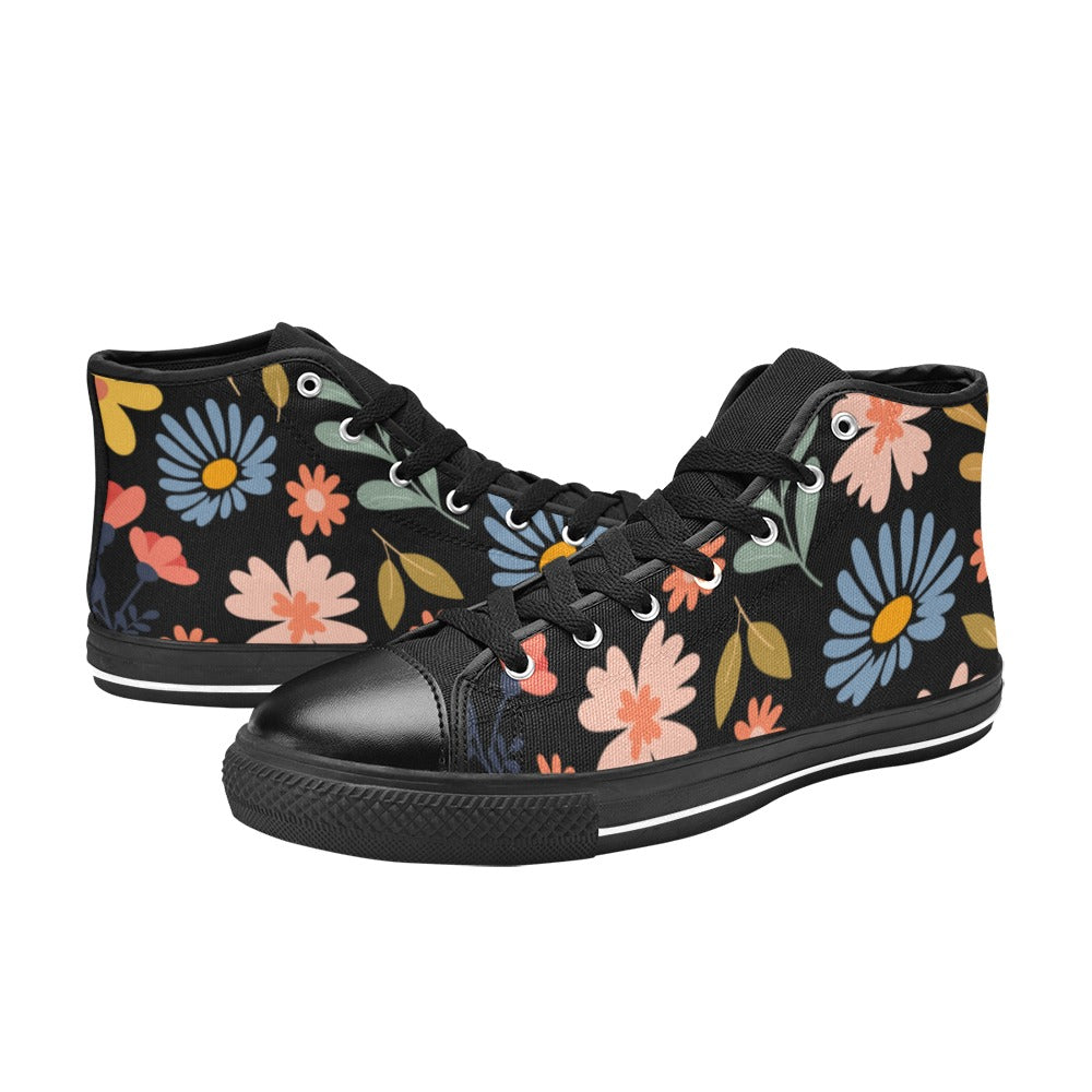 Boho Flowers And Leaves Women's High Top Canvas Shoes Womens Classic High Top Shoes Plants Printed Offshore