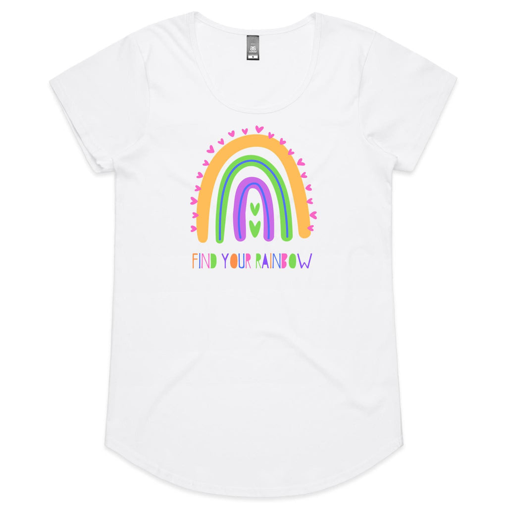 Find Your Rainbow - Womens Scoop Neck T-Shirt White Womens Scoop Neck T-shirt Positivity Printed In Australia
