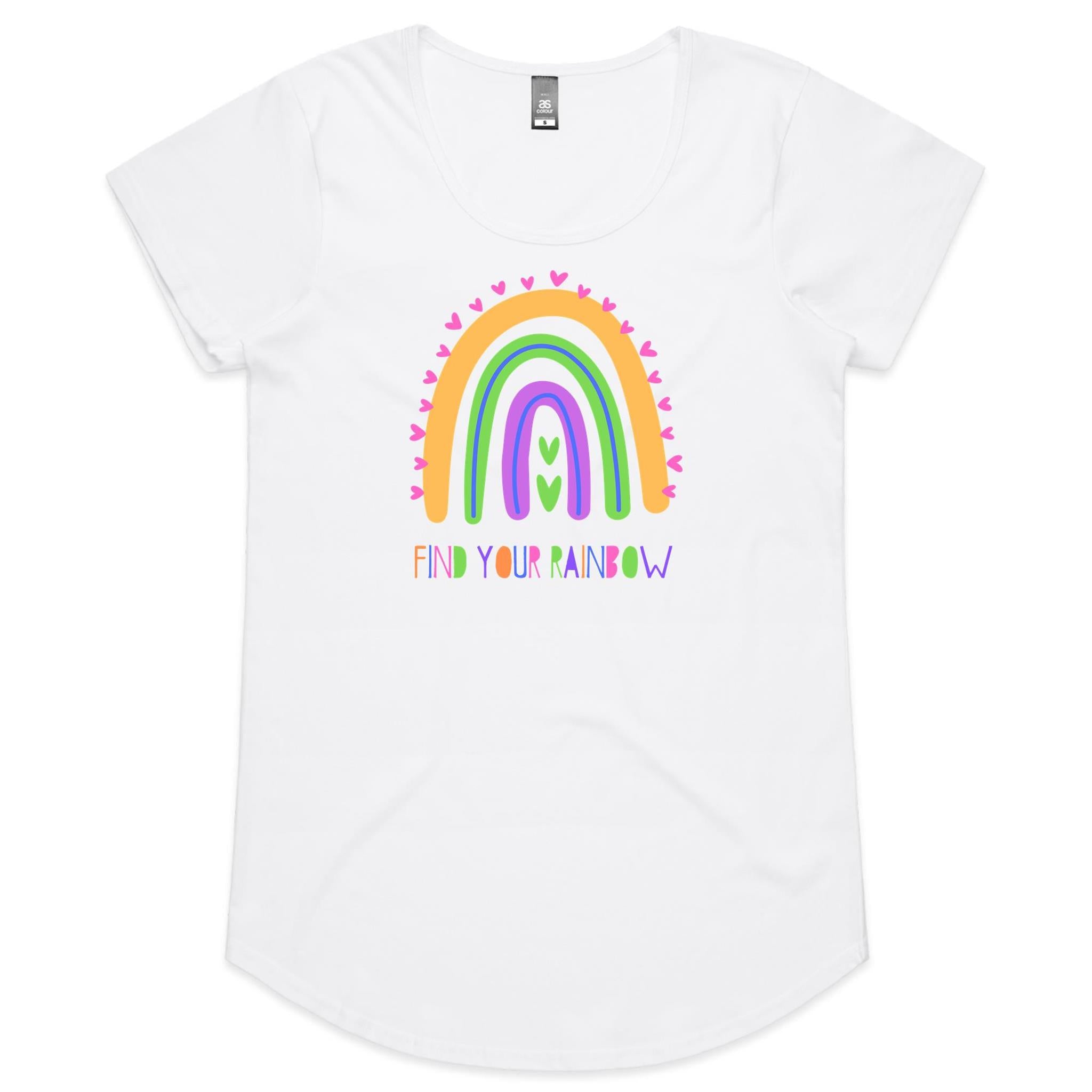 Find Your Rainbow - Womens Scoop Neck T-Shirt White Womens Scoop Neck T-shirt Positivity Printed In Australia