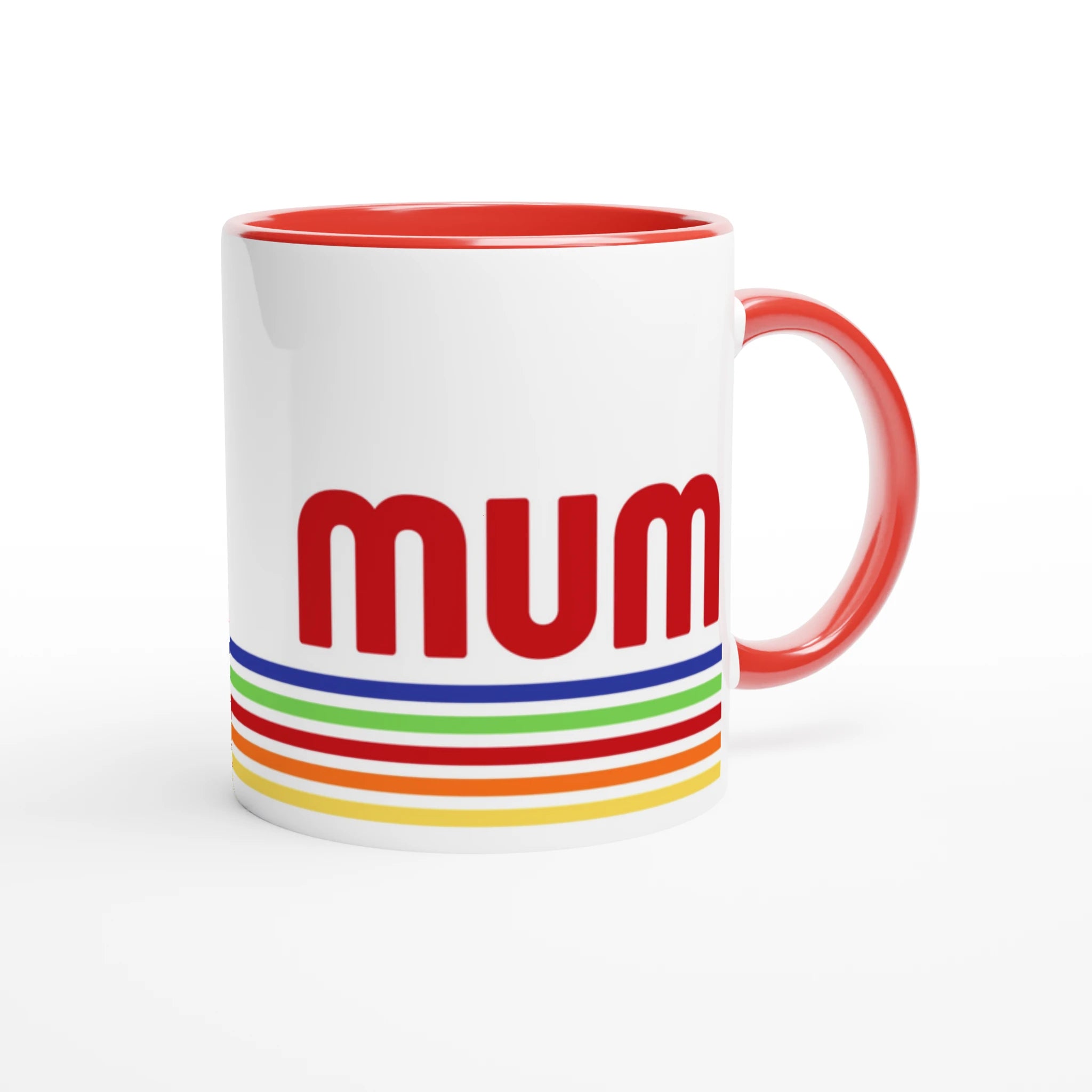 Mum Mug With Retro Stripes - White 11oz Ceramic Mug with Colour Inside Colour 11oz Mug Globally Fulfilled Mum