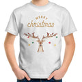 Merry Christmas Reindeer - Kids Youth T-Shirt White Kids Christmas T-shirt Christmas Printed In Australia