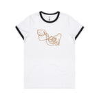 Barista - Women's Ringer Tee White Black Womens Ringer T-shirt Coffee Printed In Australia