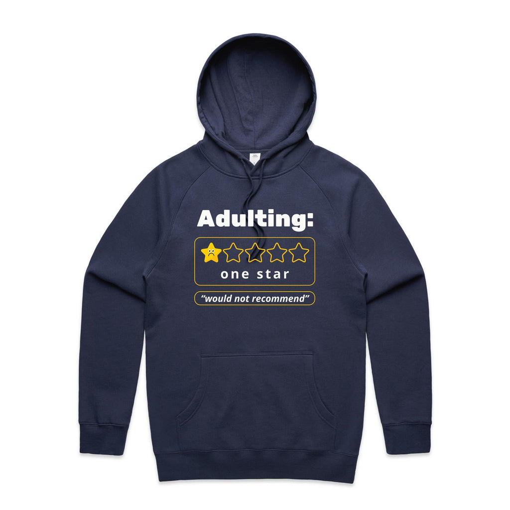 Adulting, One Star - Mens Hoodie Midnight Blue Mens Hoodie Printed In Australia