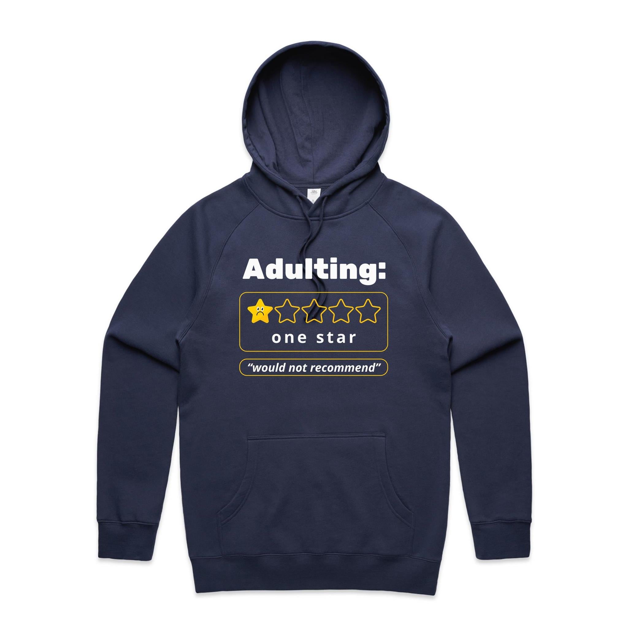 Adulting, One Star - Mens Hoodie Midnight Blue Mens Hoodie Printed In Australia