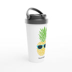 Personalised - Pineapple With Glasses - White 15oz Stainless Steel Travel Mug Personalised Travel Mug customise Food Globally Fulfilled personalise