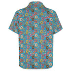 Doughnuts On Blue Women's Short-Sleeve Button Up Shirt Women's Short-Sleeve Button Up Shirt Food Printed Offshore