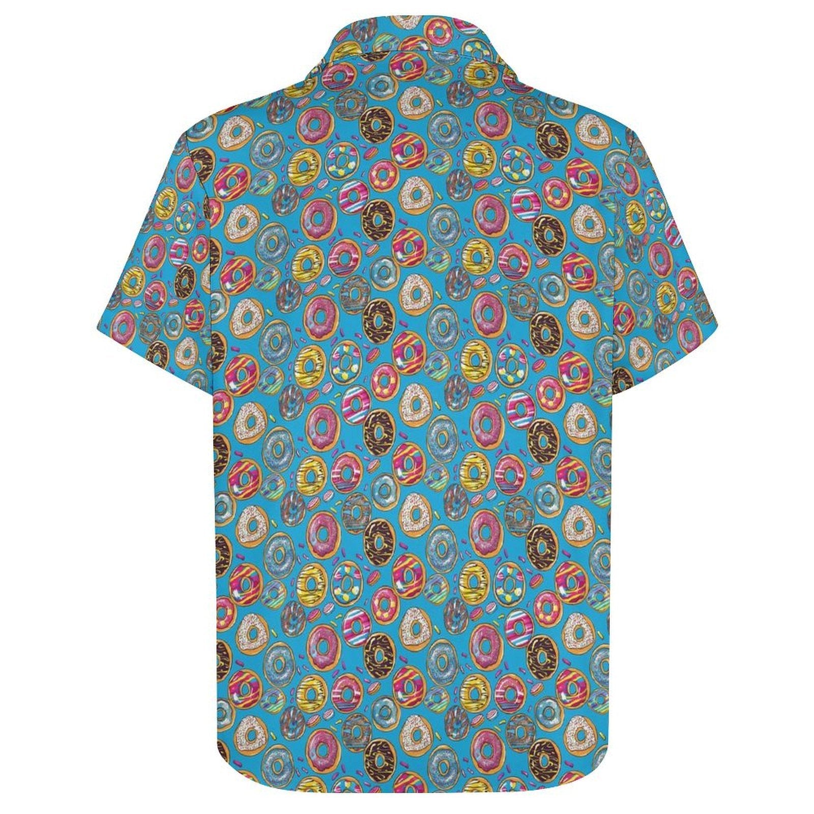 Doughnuts On Blue Women's Short-Sleeve Button Up Shirt Women's Short-Sleeve Button Up Shirt Food Printed Offshore