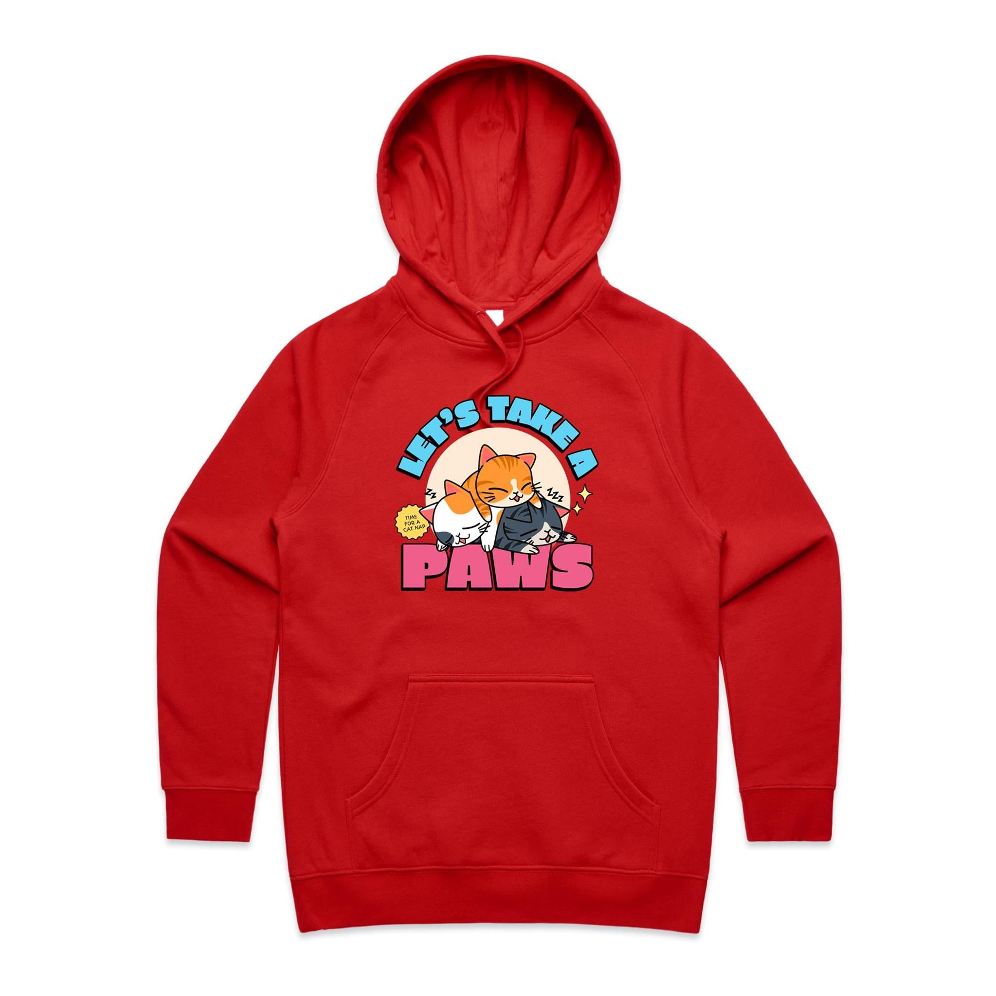 Let's Take A Paws, Kittens - Womens Hoodie Red Womens 2XL Womens Hoodie animal Printed In Australia