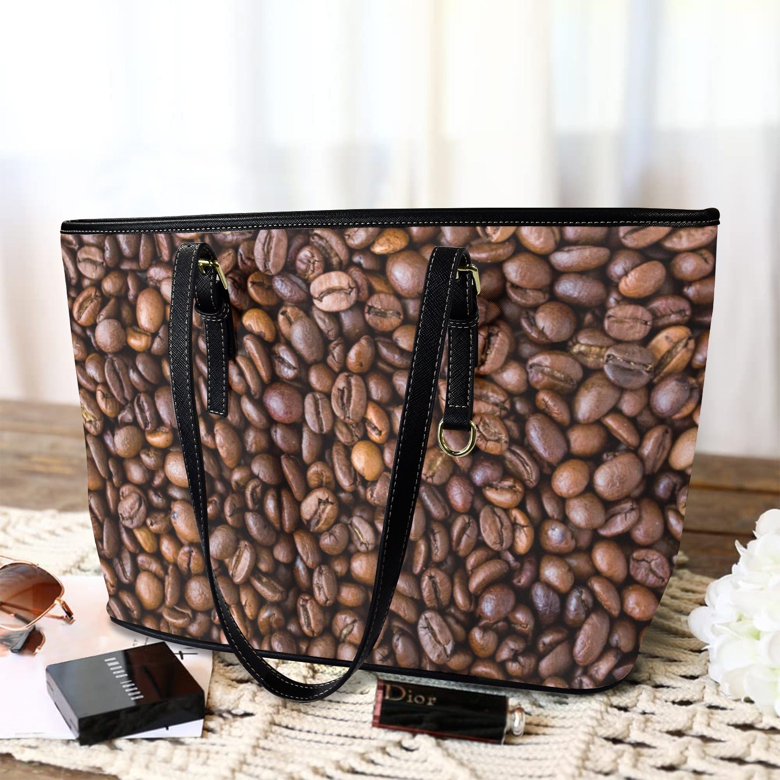 Coffee Beans - Leather Tote Bag-Large