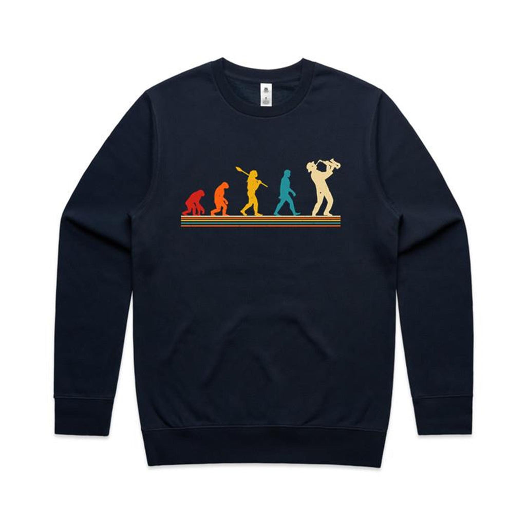 Saxophone Player Evolution - AS Colour Stencil Crew Sweatshirt Navy Sweatshirt Music Printed In Australia