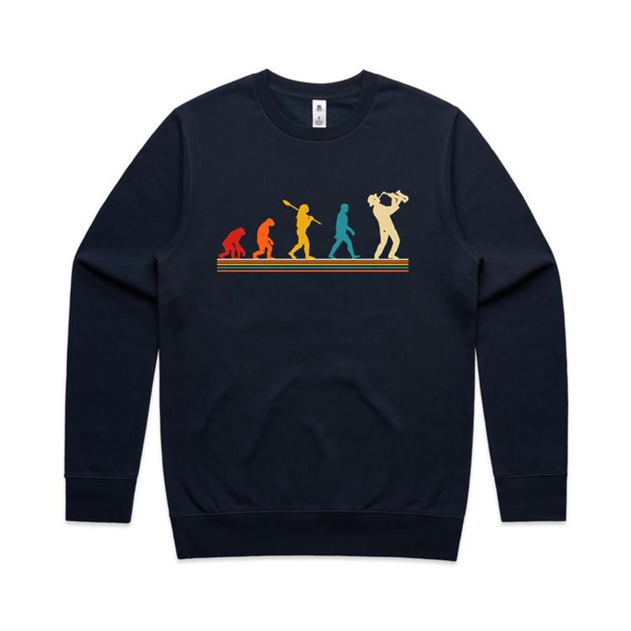 Saxophone Player Evolution - AS Colour Stencil Crew Sweatshirt Navy Sweatshirt Music Printed In Australia