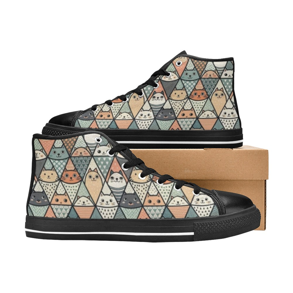 Diamond Cat Pattern Women's High Top Canvas Shoes Womens Classic High Top Shoes animal Printed Offshore
