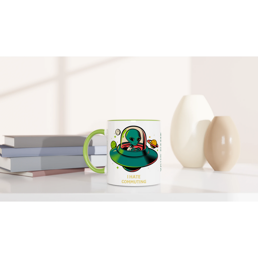 Personalise - Alien Commute, UFO - White 11oz Ceramic Mug Personalised Mug customise Globally Fulfilled personalise Sci Fi