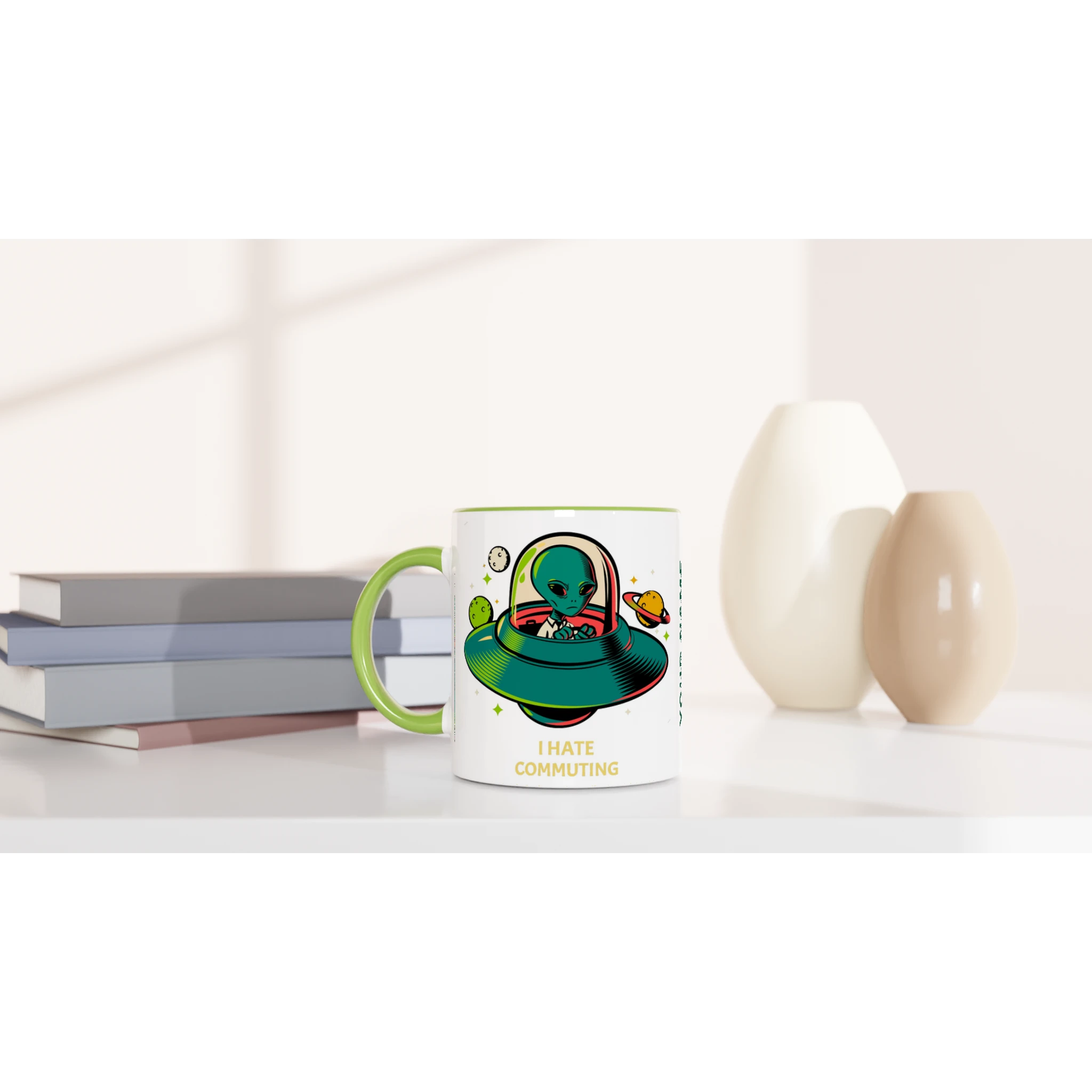 Personalise - Alien Commute, UFO - White 11oz Ceramic Mug Personalised Mug customise Globally Fulfilled personalise Sci Fi