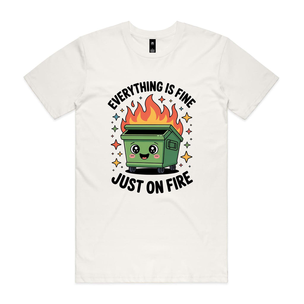 Skip Bin, Dumpster Fire Men's AS Colour T-shirt Natural Mens T-shirt Printed In Australia
