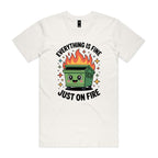 Skip Bin, Dumpster Fire Men's AS Colour T-shirt Natural Mens T-shirt Printed In Australia