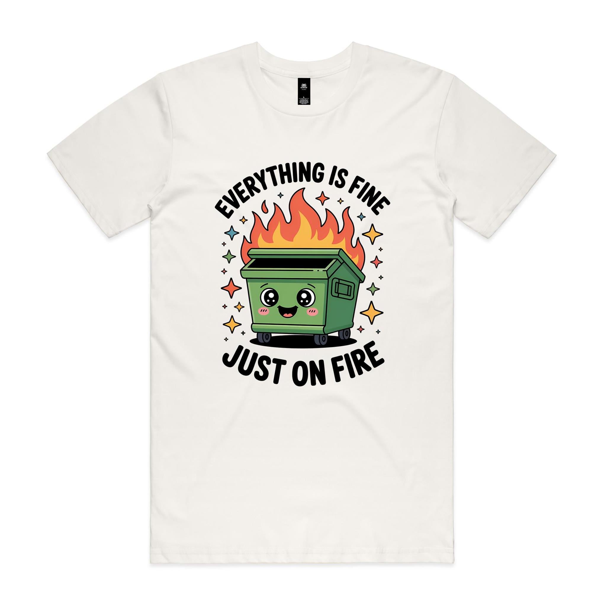 Skip Bin, Dumpster Fire Men's AS Colour T-shirt Natural Mens T-shirt Printed In Australia