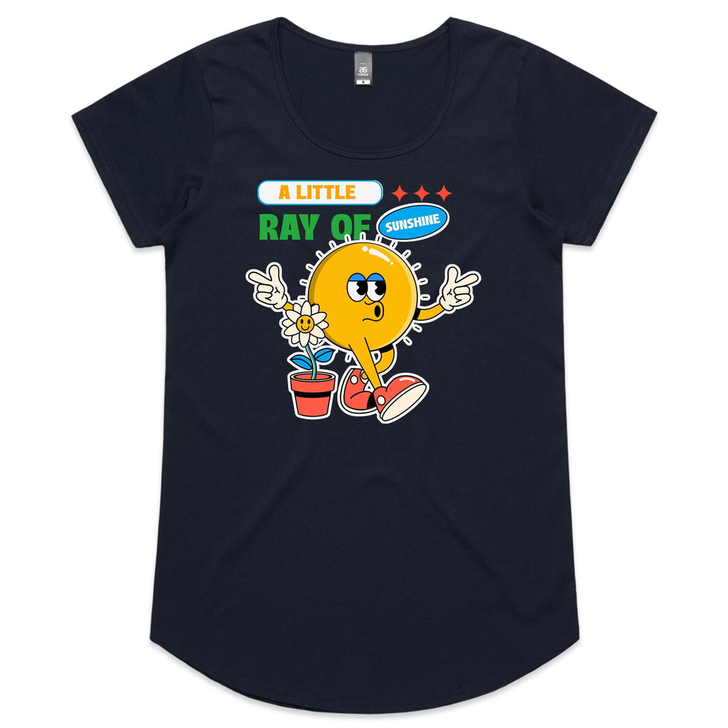 A Little Ray Of Sunshine - Womens Scoop Neck T-Shirt Navy Womens Scoop Neck T-shirt Positivity Printed In Australia