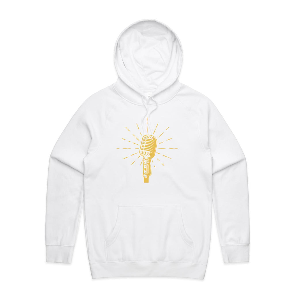 Microphone - Mens Hoodie White Mens Hoodie Music Printed In Australia