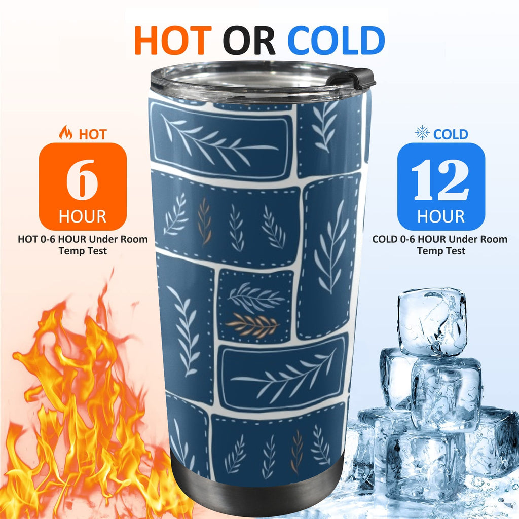 Leaf Tiles - 20oz Mobile Tumbler with Lid (Black Lock) 20oz Travel Mug Plants Printed Offshore