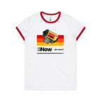 Camera Film, Now We Wait Women's AS Colour Ringer Tee White Red Womens Ringer T-shirt Printed In Australia Retro