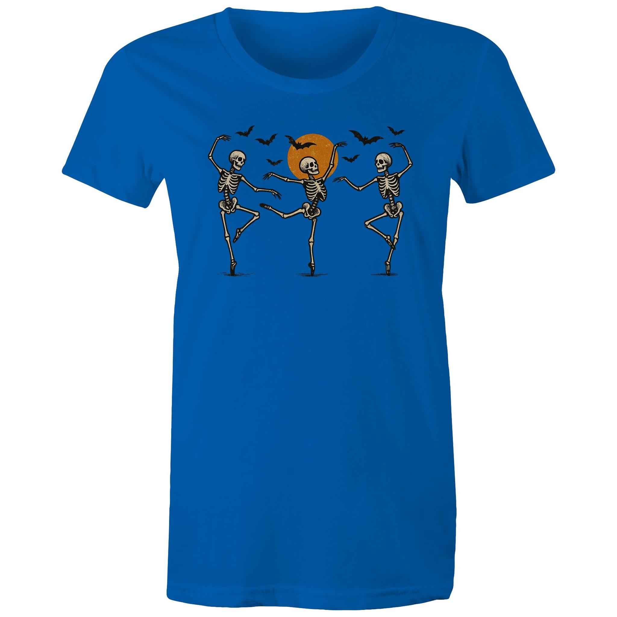 Skeleton Dance, Halloween - Womens T-shirt Bright Royal Womens T-shirt Halloween Printed In Australia