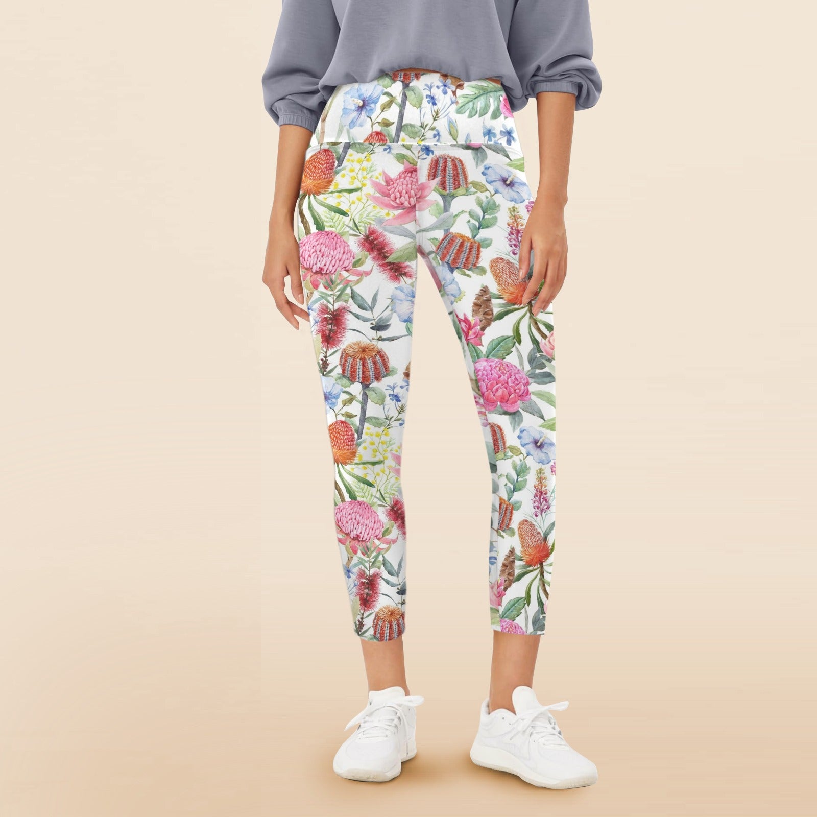 Australian Flowers - Women's High Waist Pockets Yoga Leggings