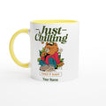 Personalised Just Chilling White 11oz Ceramic Mug with Color Inside Ceramic Yellow Personalised 11oz Mug Customise Globally Fulfilled Name Personalise
