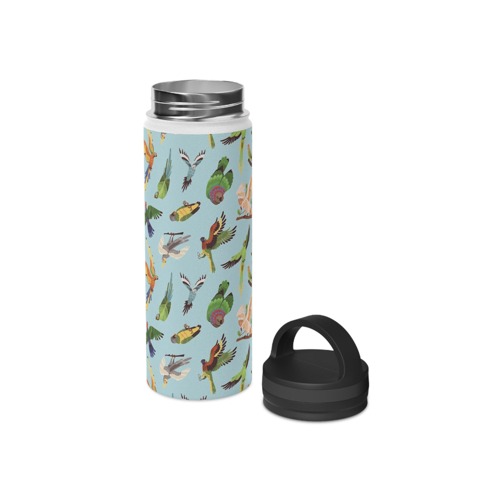 Parrots, Beautiful Colourful Birds Stainless Steel Water Bottle, Handle Lid Stainless Steel Water Bottle With Handle Lid Birds Globally Fulfilled
