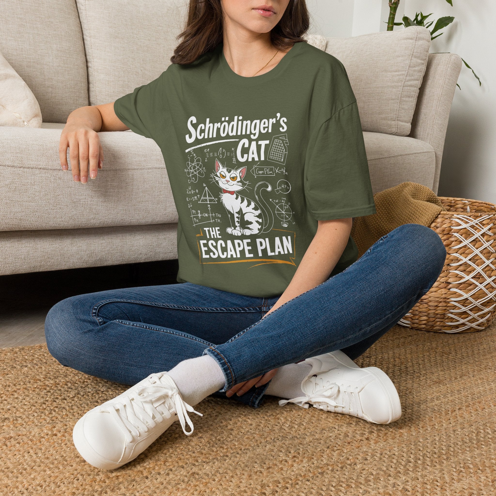 Schrödinger's Cat Escape Plan UnisexT-Shirt Military Green Unisex Adult T-shirt animal Globally Fulfilled Science